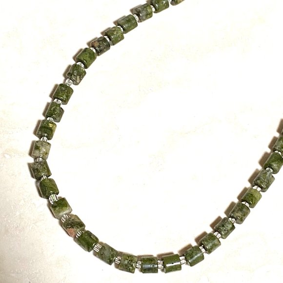 Unakite Stone Beaded Necklace, Genuine Gemstone Stackable Layering Necklace - Picture 5 of 7